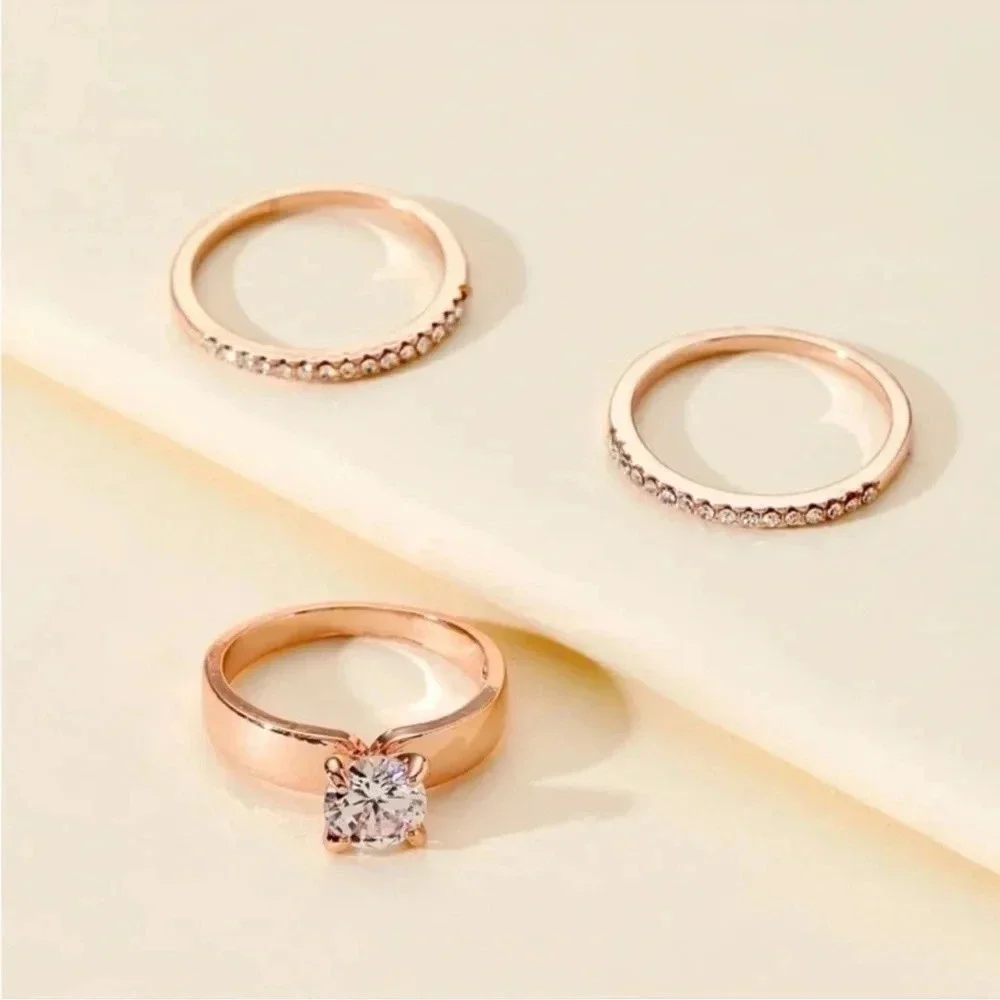 3 piece Rose Gold Diamond Ring Set